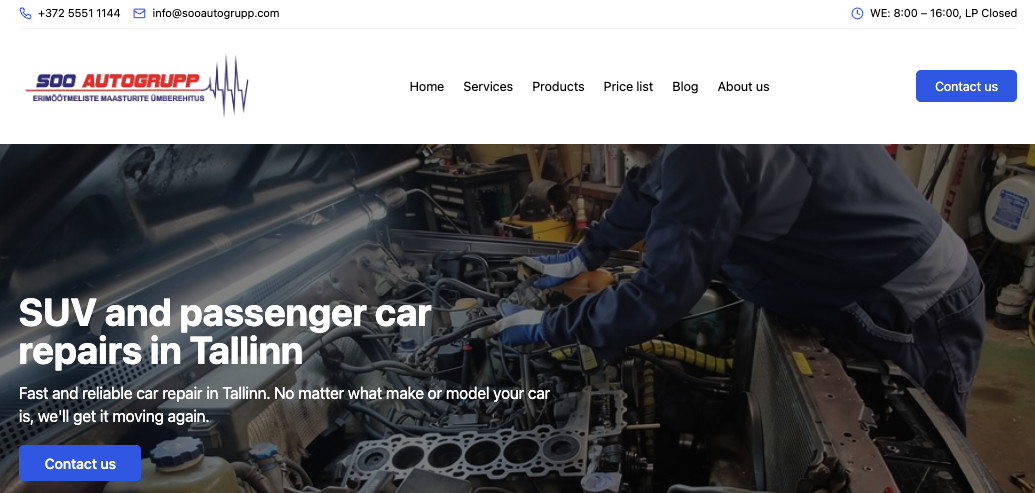 SOO Autogrupp website after redesign